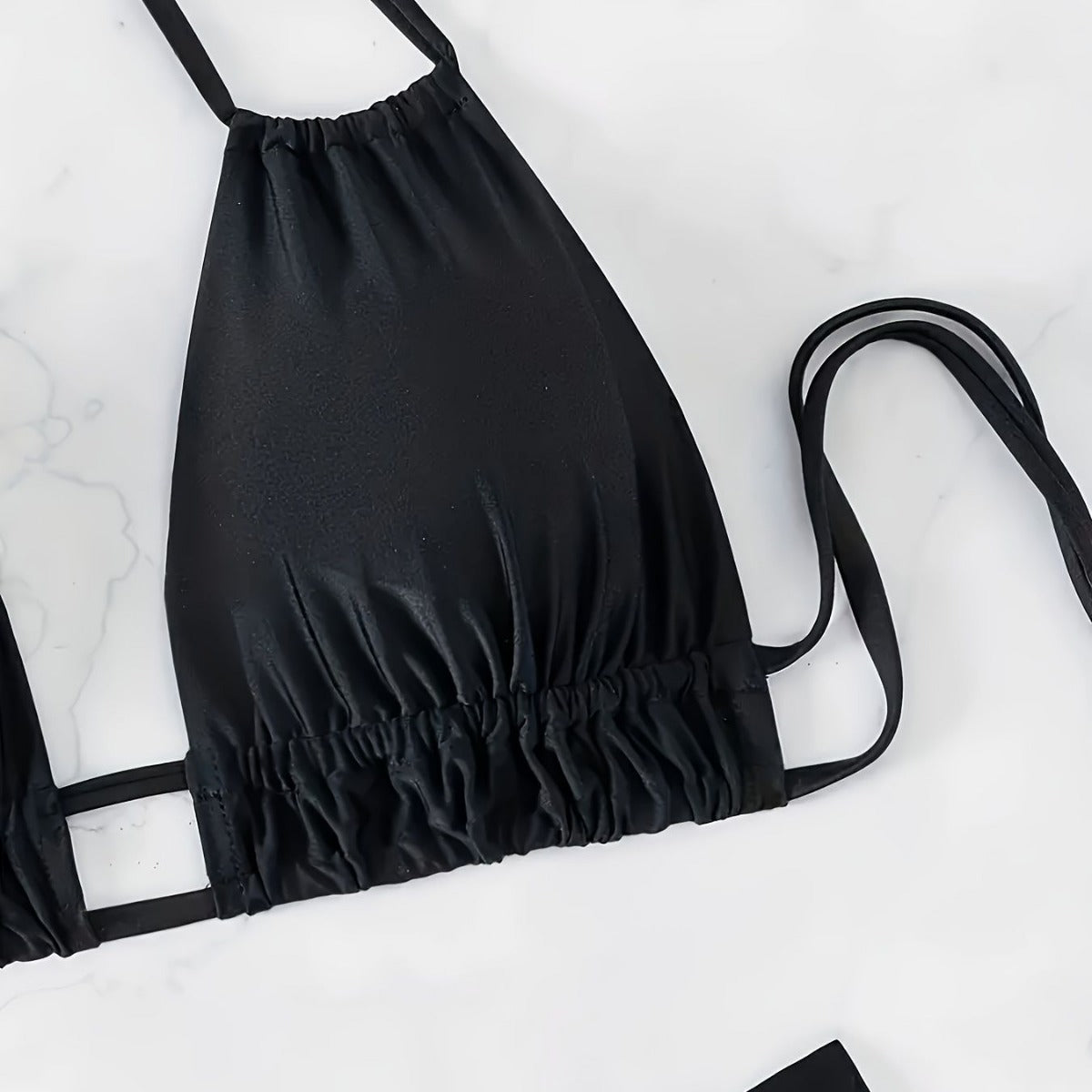 Women's Sexy Backless Lace Up Black Deep V Push Up Bikini