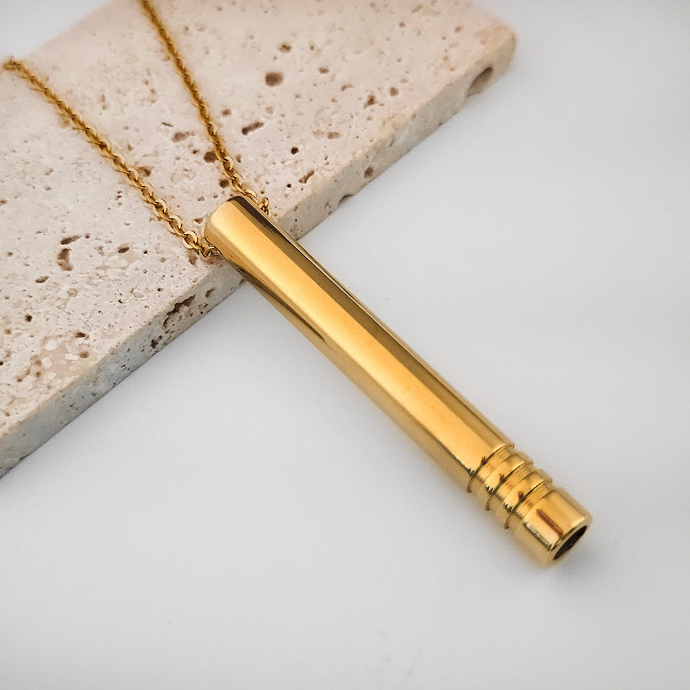 Sifflet en acier titane méditation Samma-sati respiration décompression anxiété Yoga collier pendentif en acier inoxydable