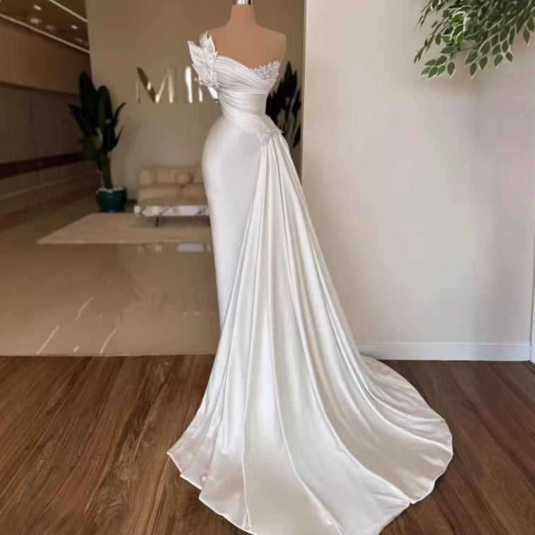 White Graceful Satin Wedding Dress - Simple & Lightweight
