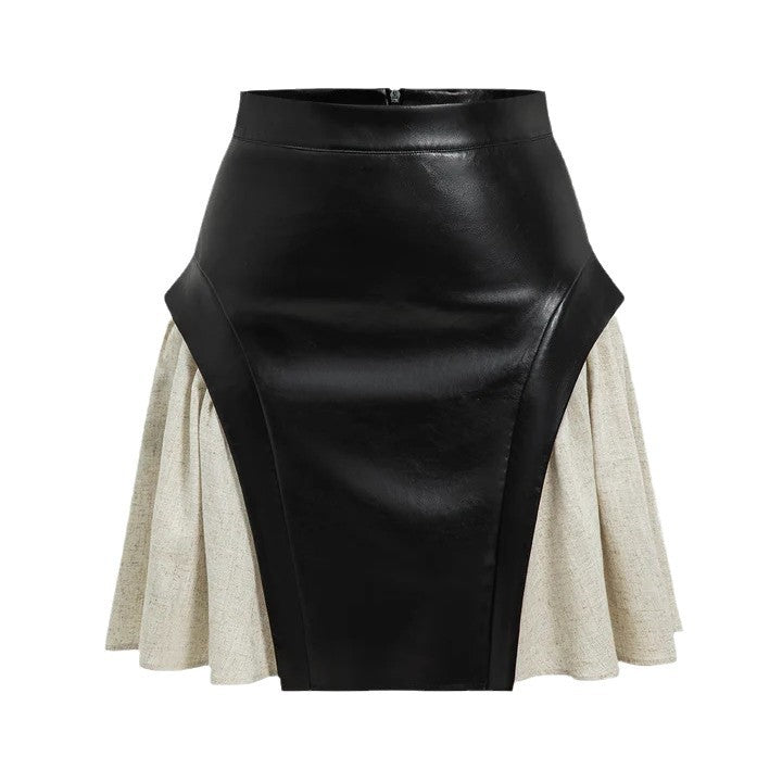 Professional New High Waist PU Stitching Patchwork Skirt - Polyester Construction (Black, S-XXL, Temperament Commute)