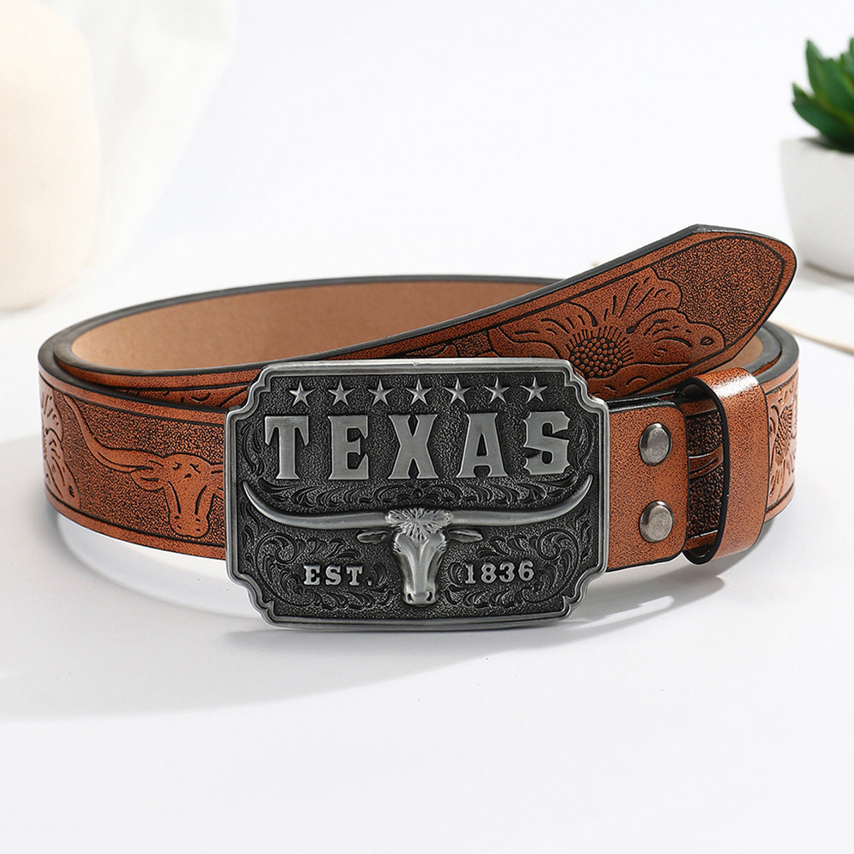 Men's American Retro Cow Head Buckle Western Denim Belt - Authentic Heritage