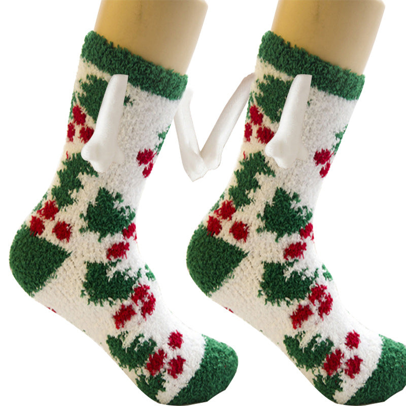 Jultillbehör Magnetsug Hand i Hand Parstrumpor Coral Fleece Tube Strumpor Varm Slipper Sängstrumpor Vinter Mjuk Varm Slipper