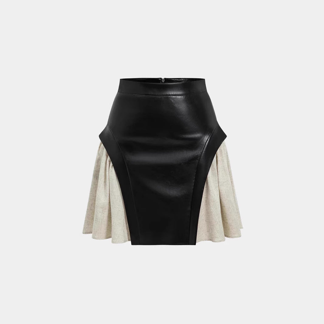 Professional New High Waist PU Stitching Patchwork Skirt - Polyester Construction (Black, S-XXL, Temperament Commute)