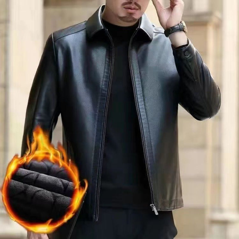Veste en cuir pour hommes d'âge moyen vêtements en cuir avec col montant hommes doublés en polaire