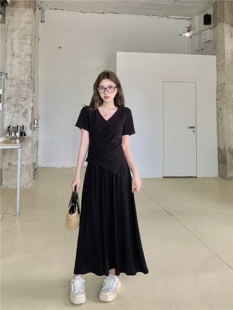 Avslappnad Kortärmad Toppkjol Elegant Tvådelat Set