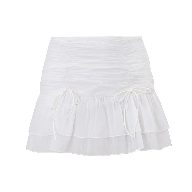 Professional Women's Sweet Girl Pleated Lace-Up Mesh Slimming Skirt - Stitching Design (Breathable Comfort, Versatile Occasions)