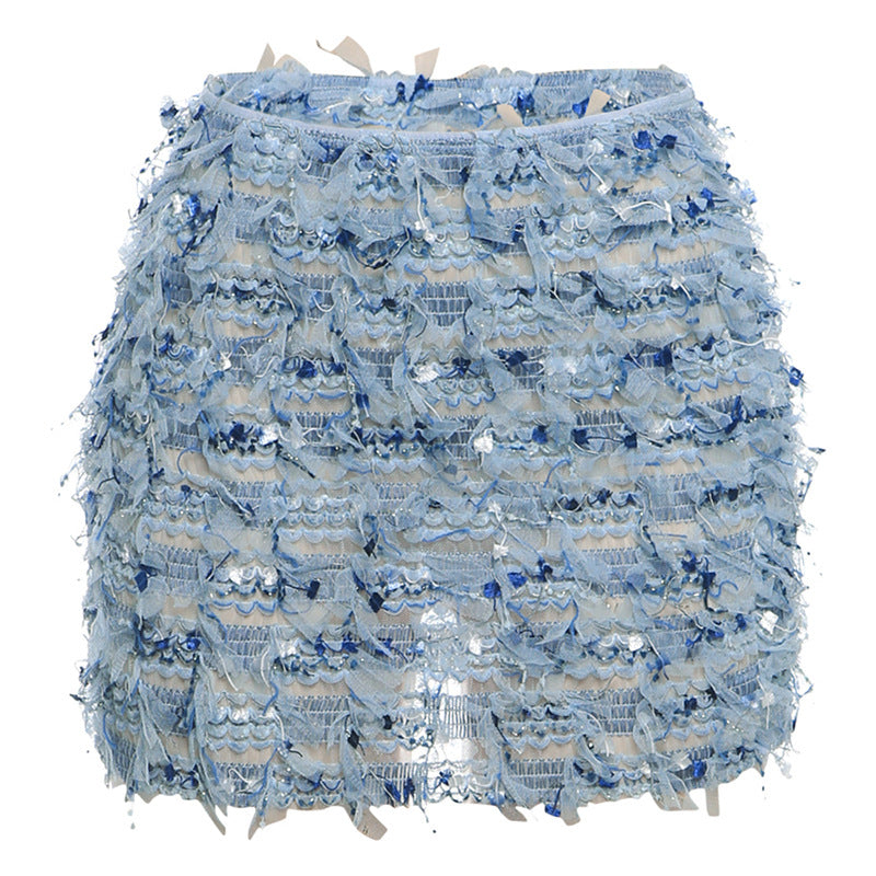 Street Trend Creative Stripes Tassel High Waist Slim Fit Skirt Women