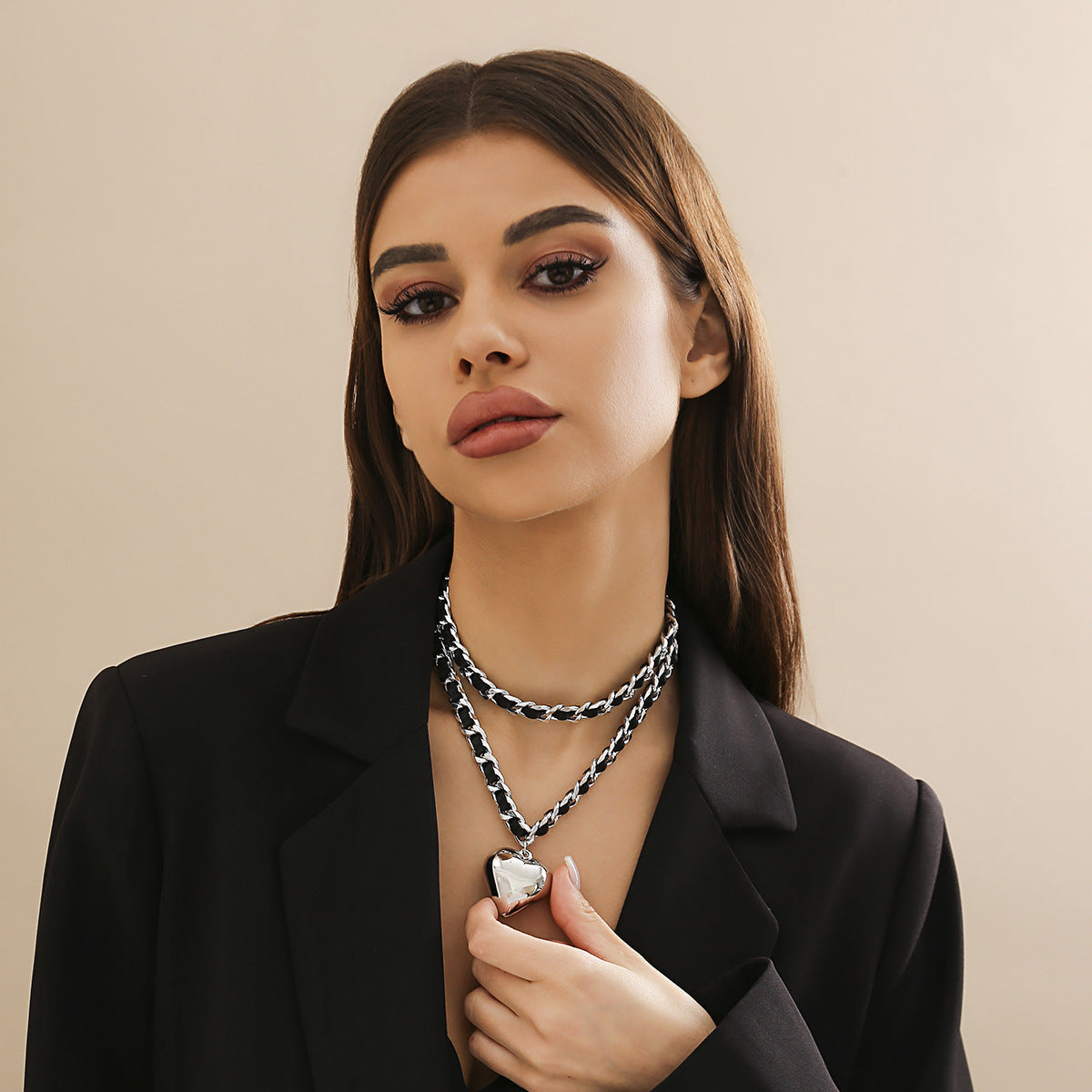 Big Love Dubbelskiktskedjor Design Halsband Dam Street Punk Style Halsband Modesmycken