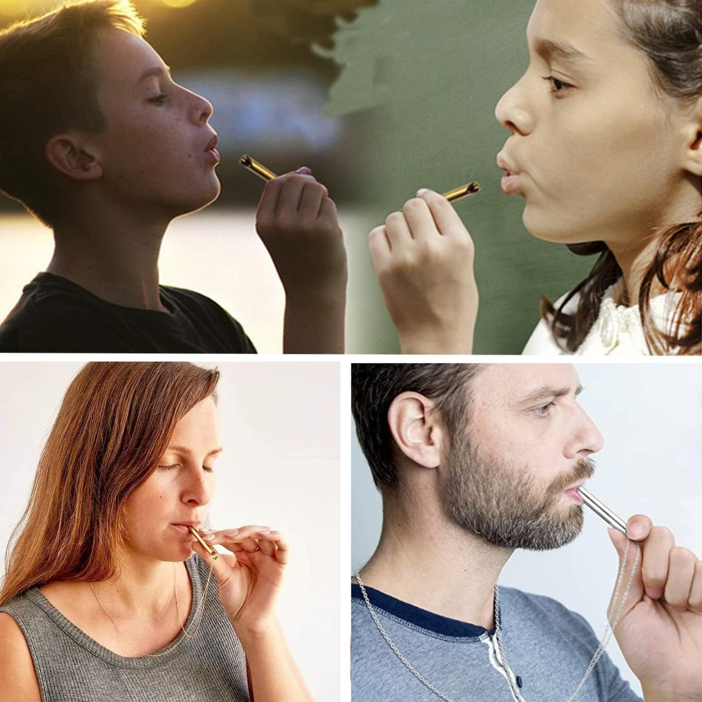 Sifflet en acier titane méditation Samma-sati respiration décompression anxiété Yoga collier pendentif en acier inoxydable