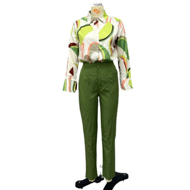Printed Shirt Slim Trousers Casual Two-piece Suit