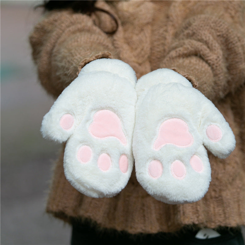 Cat's Paw Söta plysch förtjockade vinterhandskar för kvinnor