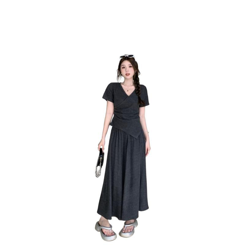 Avslappnad Kortärmad Toppkjol Elegant Tvådelat Set