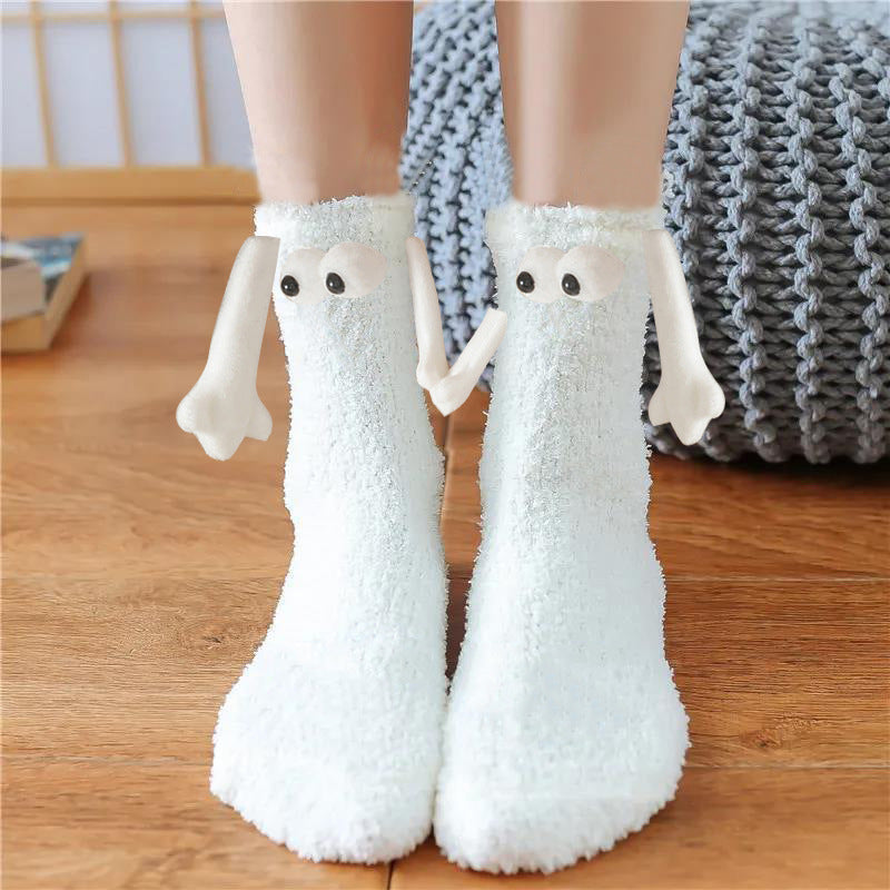 Jultillbehör Magnetsug Hand i Hand Parstrumpor Coral Fleece Tube Strumpor Varm Slipper Sängstrumpor Vinter Mjuk Varm Slipper