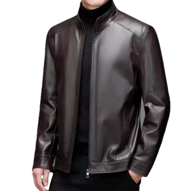 Veste en cuir pour hommes d'âge moyen vêtements en cuir avec col montant hommes doublés en polaire