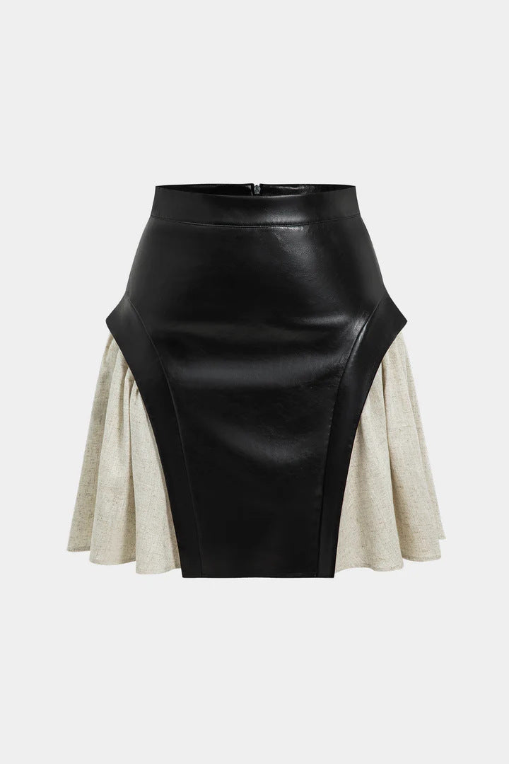 Professional New High Waist PU Stitching Patchwork Skirt - Polyester Construction (Black, S-XXL, Temperament Commute)