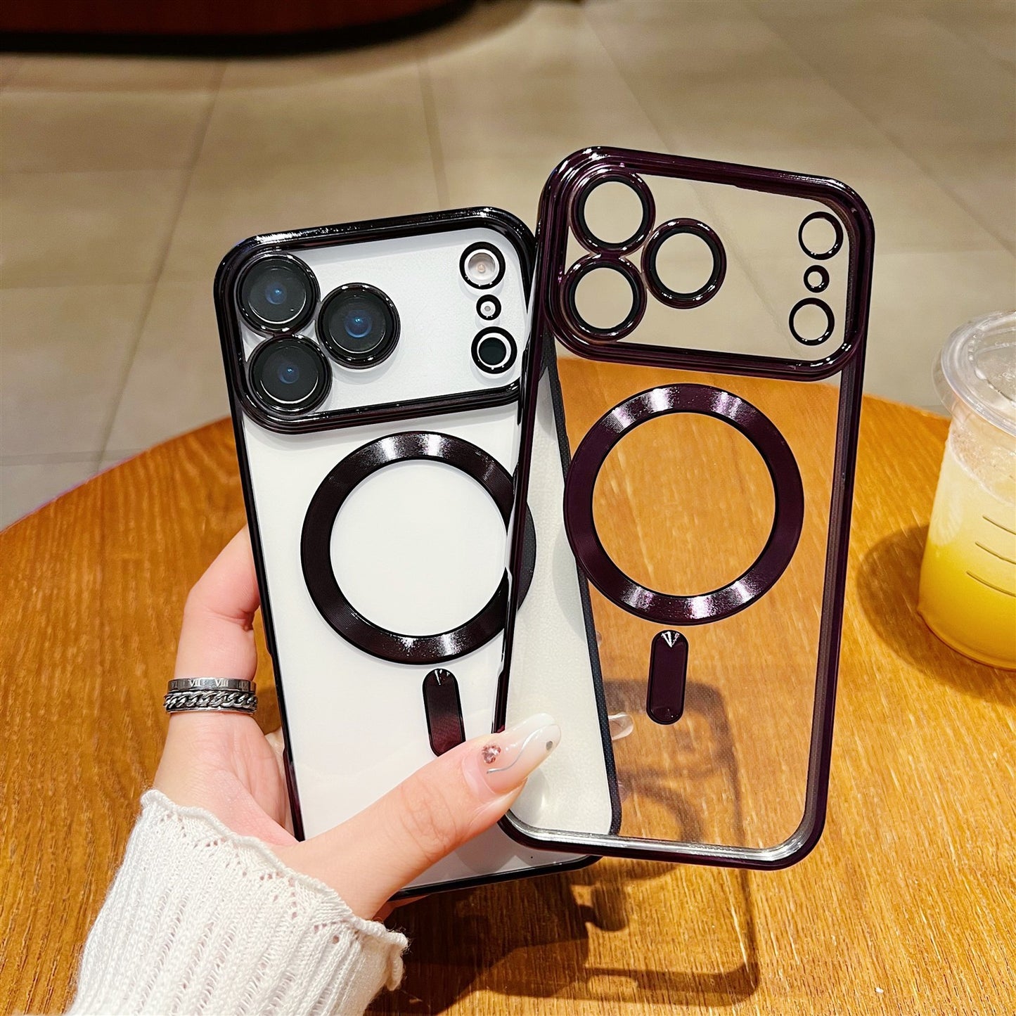 Phone Case Magnetic Suction With Tail Electroplating Transparent Lens Protector