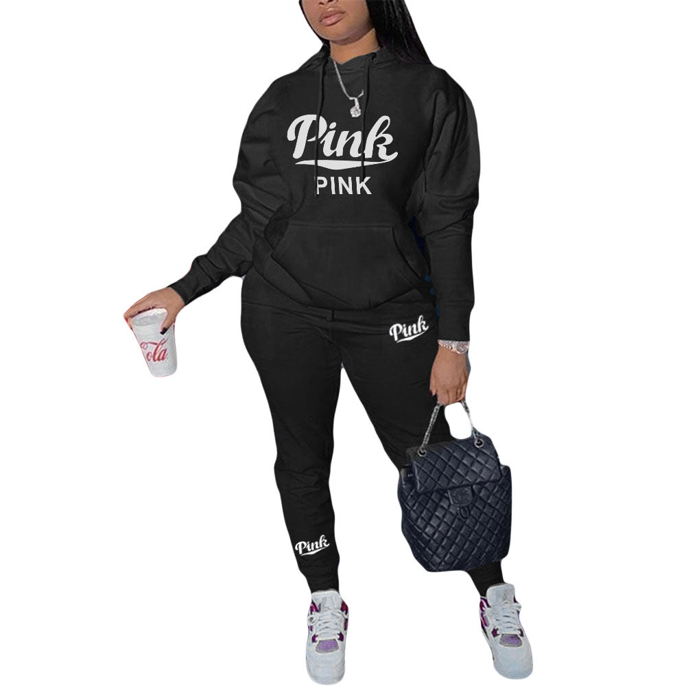 European And American Women's Clothing Personal Leisure Printed Sweater Two-piece Set