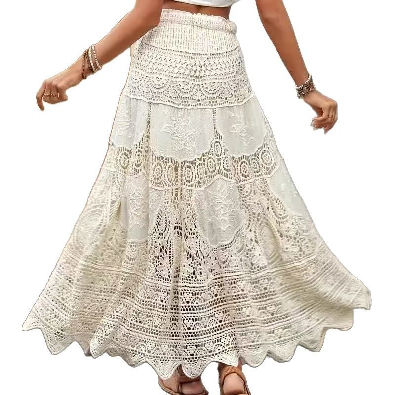 Retro Hollow Knitted Big Hem Skirt Women