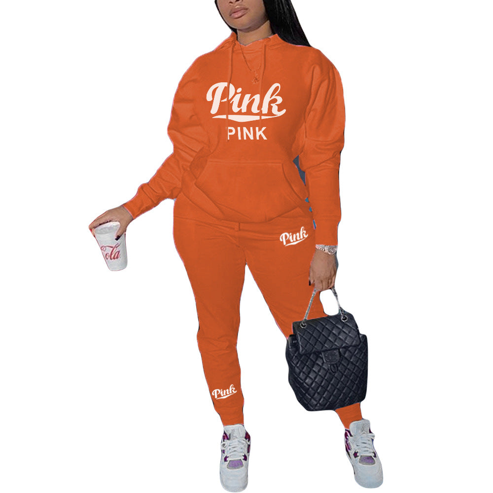 European And American Women's Clothing Personal Leisure Printed Sweater Two-piece Set