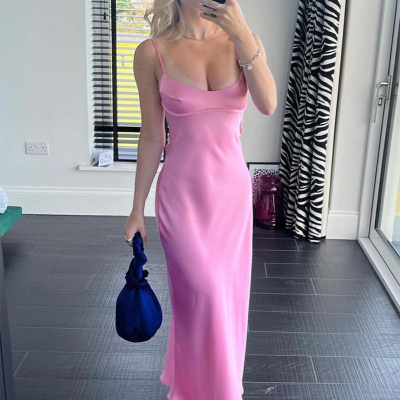 Femmes Camis Satin longues robes élégantes sans manches Slip robes de fête de vacances Sexy décontracté dos nu robes d'été