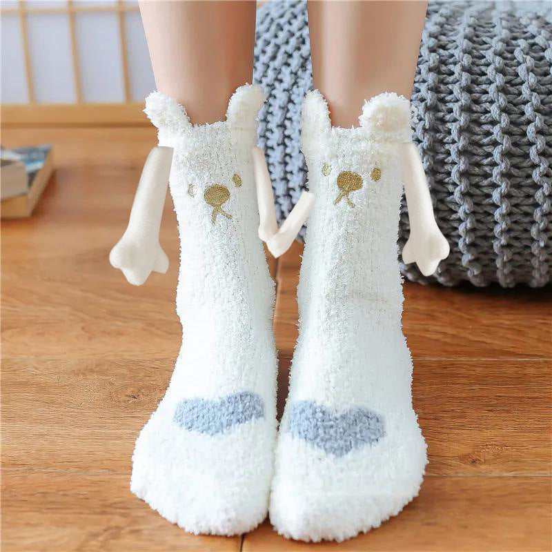 Jultillbehör Magnetsug Hand i Hand Parstrumpor Coral Fleece Tube Strumpor Varm Slipper Sängstrumpor Vinter Mjuk Varm Slipper