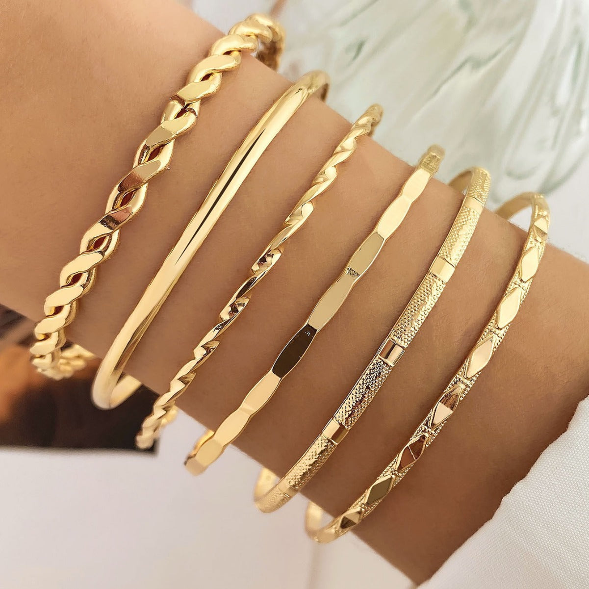 Bohemian Metal Chain Armband Set För Kvinnor Geometrisk Guld Färg Tjock länkkedja Armband Kvinnliga Modesmycken