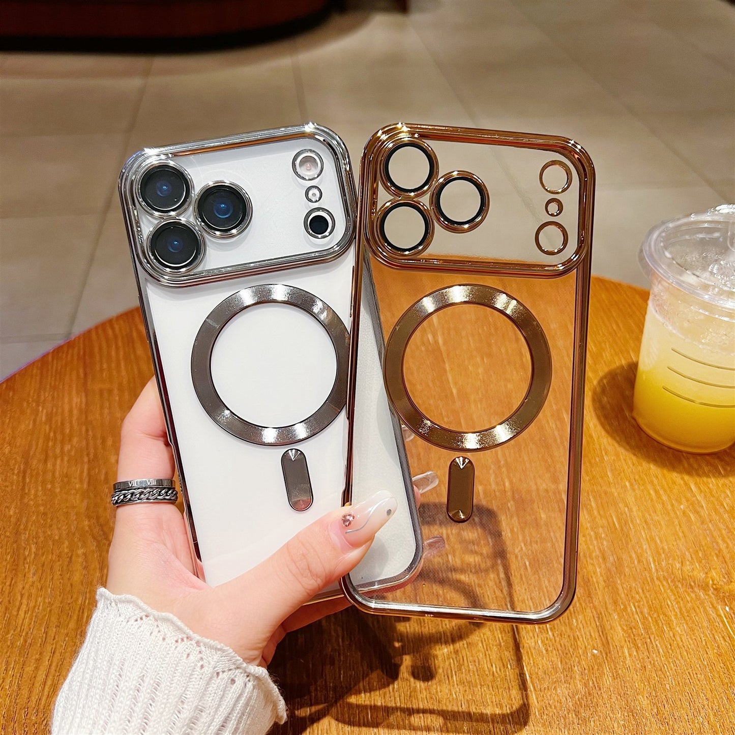 Phone Case Magnetic Suction With Tail Electroplating Transparent Lens Protector