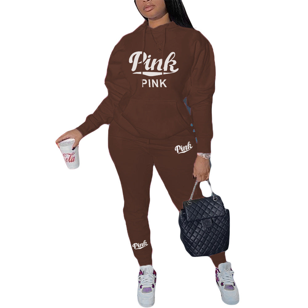 European And American Women's Clothing Personal Leisure Printed Sweater Two-piece Set