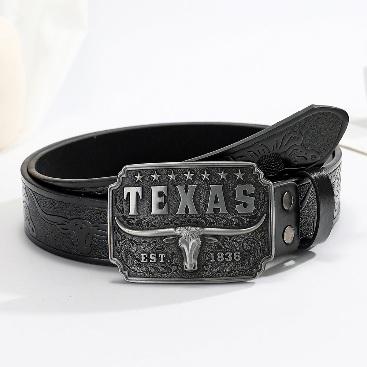 Men's American Retro Cow Head Buckle Western Denim Belt - Authentic Heritage