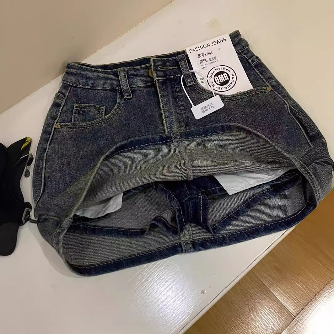 Retro Blue High Waist Slimming Denim Skirt For Women