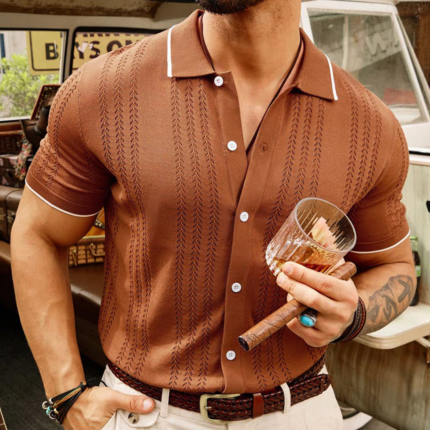 Polo d'été à manches courtes pour hommes, haut à revers avec boutons, vêtements d'affaires à la mode