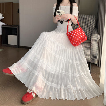 Multi-layer Wooden Ear Stitching Tiered Skirt