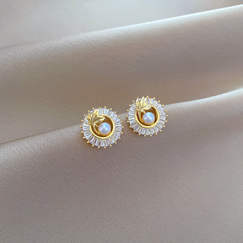 Mode smycken fyrkantig hel diamant personlig rund ring blad halsband och örhängen Suite