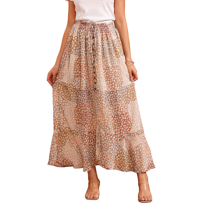 Boho Chic: High Waist Long Dress with Pleating and Split