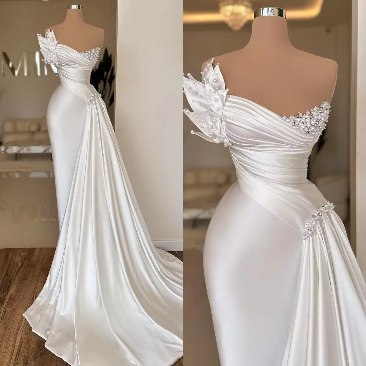 White Graceful Satin Wedding Dress - Simple & Lightweight
