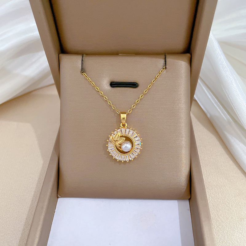 Mode smycken fyrkantig hel diamant personlig rund ring blad halsband och örhängen Suite