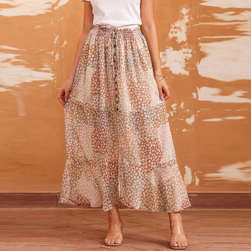 Boho Chic: High Waist Long Dress with Pleating and Split