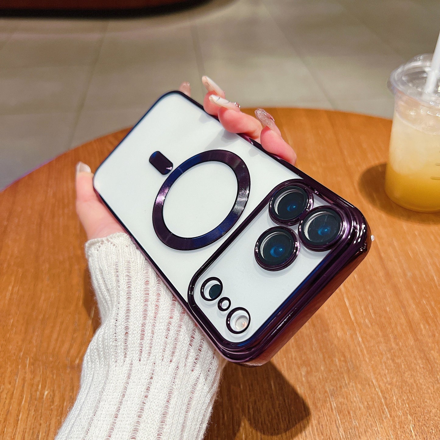 Phone Case Magnetic Suction With Tail Electroplating Transparent Lens Protector