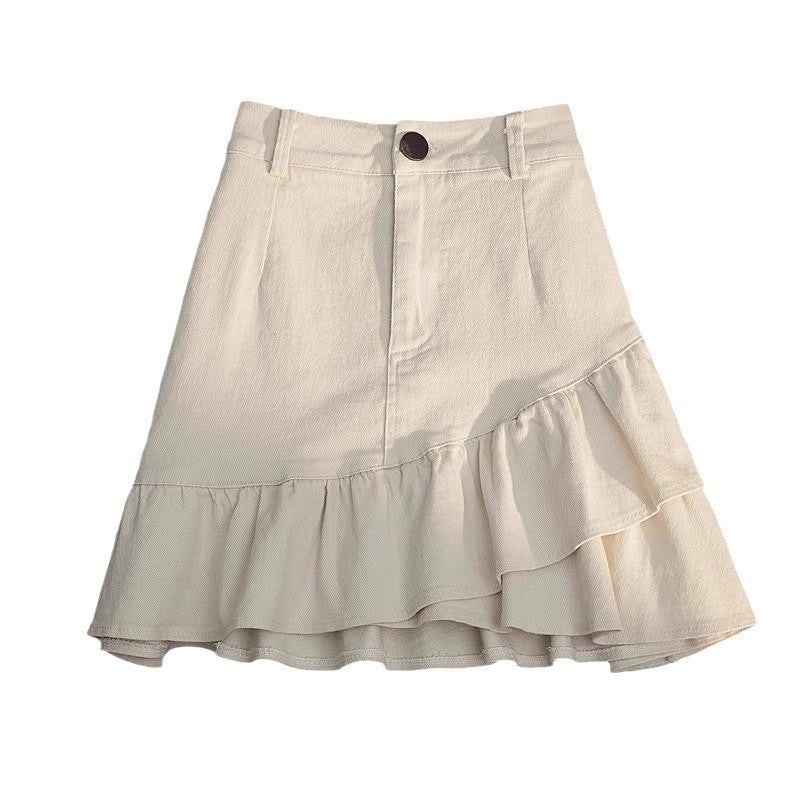 Professional Women's Elastic Waist Mid-Length Stitching Solid Skirt - Polyester A-Line (White/Yellow, S-L, Japanese Korean Casual)