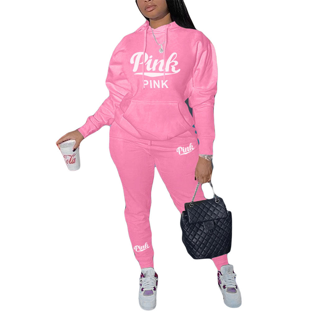 European And American Women's Clothing Personal Leisure Printed Sweater Two-piece Set