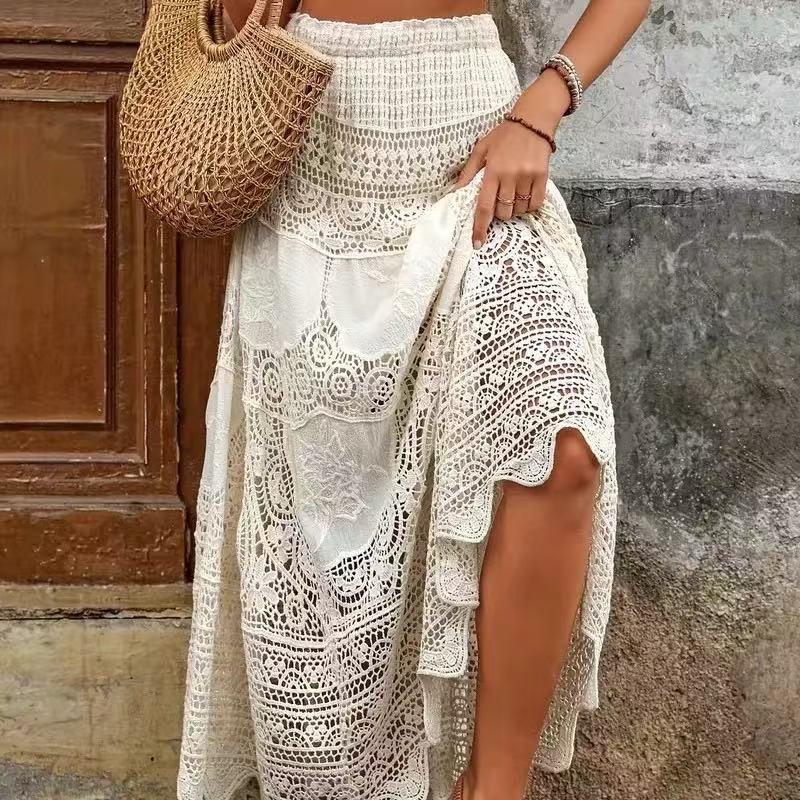 Retro Hollow Knitted Big Hem Skirt Women