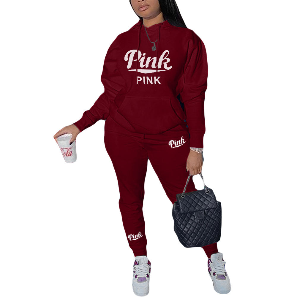 European And American Women's Clothing Personal Leisure Printed Sweater Two-piece Set