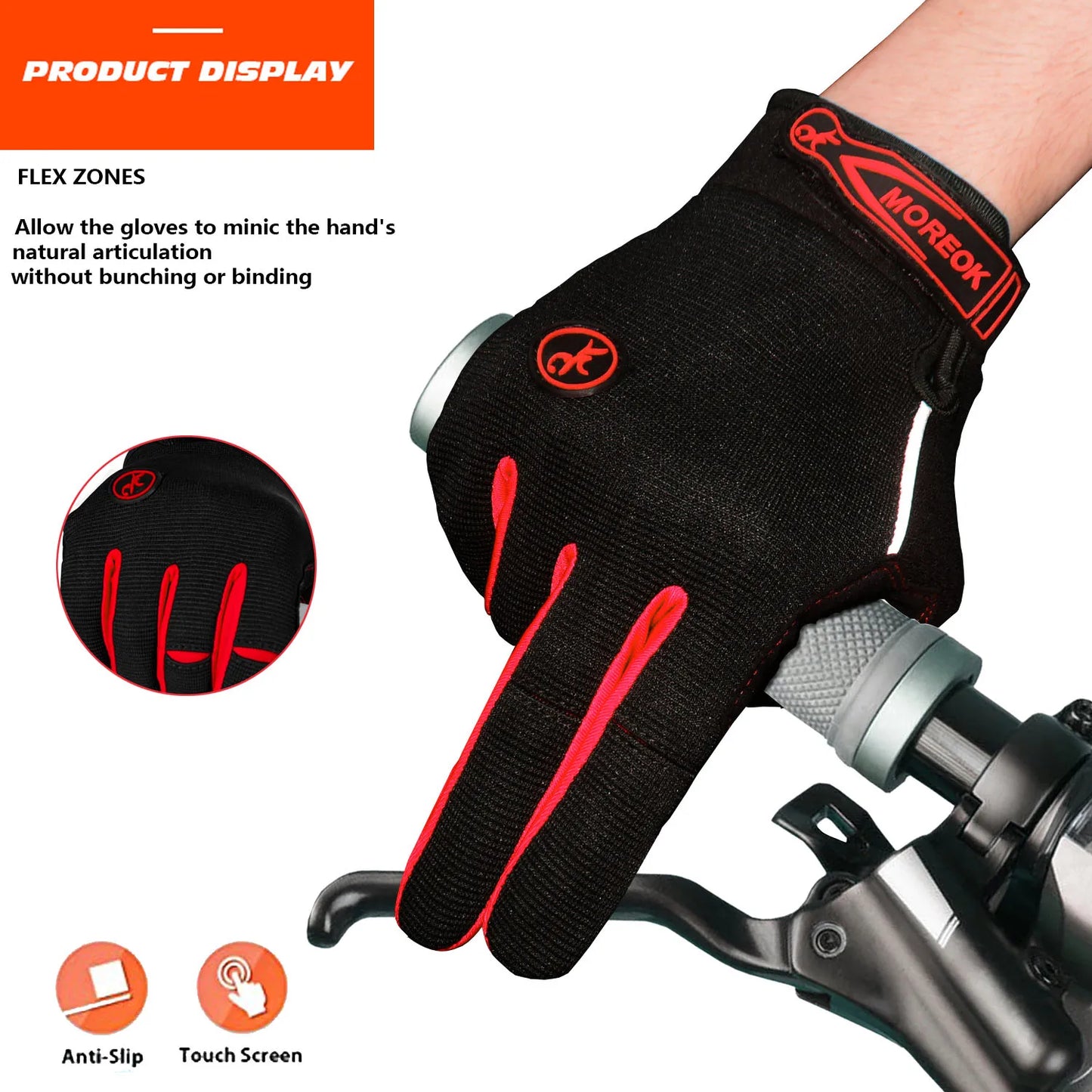 MOREOK Bike Gloves 5MM Liquid Gel Pad Bicycle Gloves Shockproof Mountain Bike Gloves DH Road Biking Cycling Gloves for Men Women