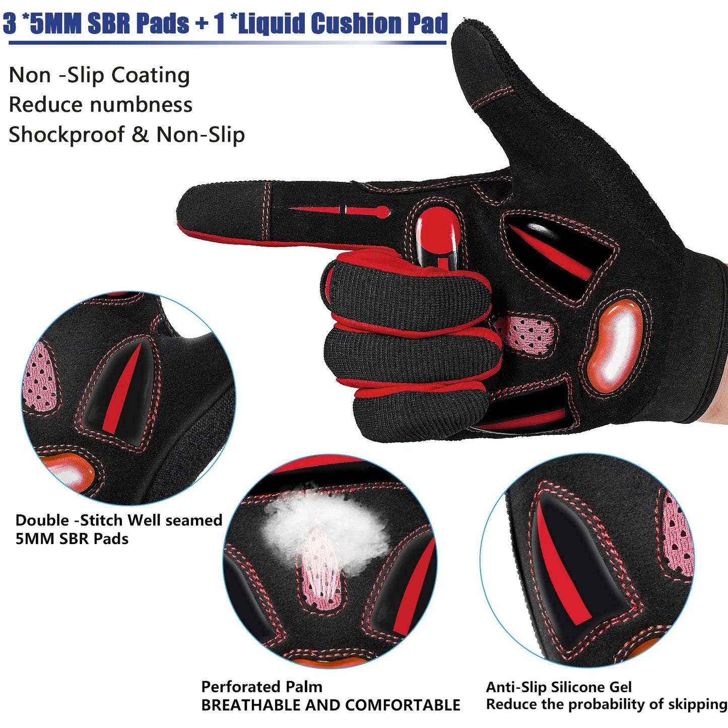 MOREOK Bike Gloves 5MM Liquid Gel Pad Bicycle Gloves Shockproof Mountain Bike Gloves DH Road Biking Cycling Gloves for Men Women