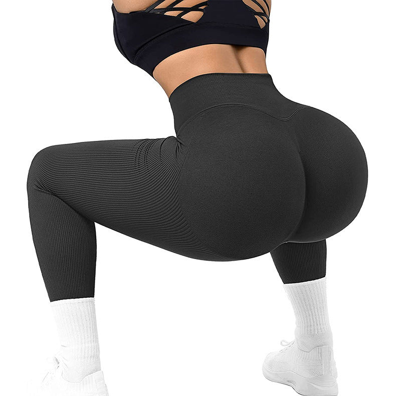 Taille haute Leggings sans couture fileté tricoté pantalons de Fitness solide femmes minceur Sport pantalons de Yoga élastique course Sport Leggings