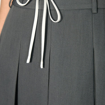 Courtyard Quick Color Drawstring Pleated A-Line Dress - Half-length Dress Skirt