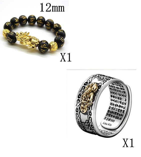 Naturligt Obsidianarmband Guldläder Broderat Herr- Och Dam