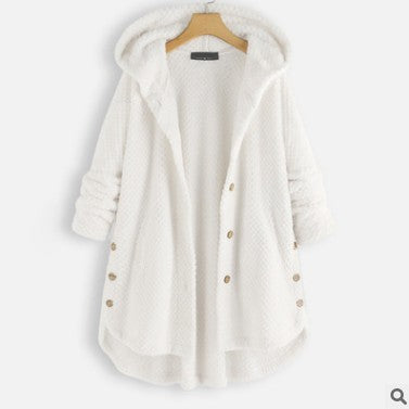 Luxurious Women's Hooded Velvet Sweatshirt Coat - Pure Color