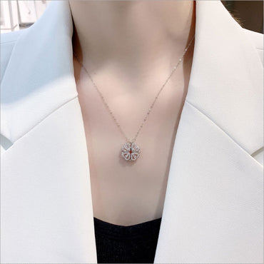 Explosive Style Removable Deformed Four-Leaf Clover Necklace for Women Multi-Layered Zircon Small Love Short Chain Necklace