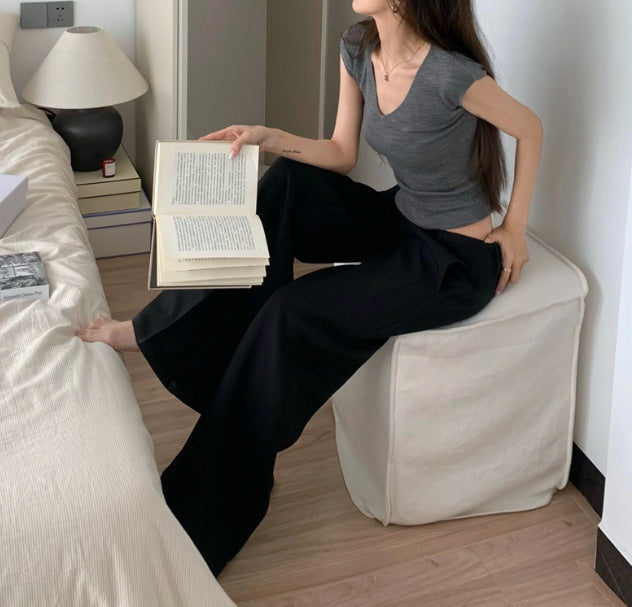 Black Hot Girl Low Waist Suit Pants For Women